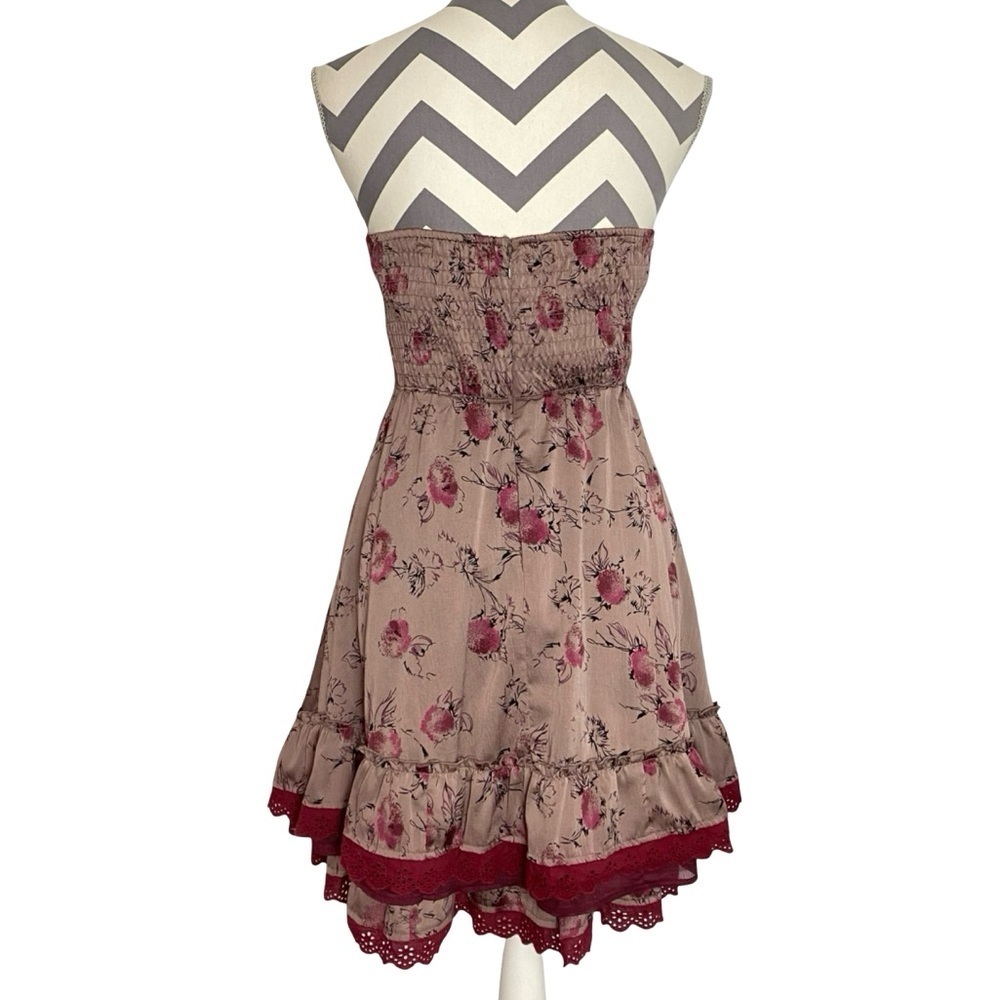 Free People Vintage Dress Womens Size 0 XS Y2K Corset Top Ruffle Hem Satin Tan - Picture 2 of 13